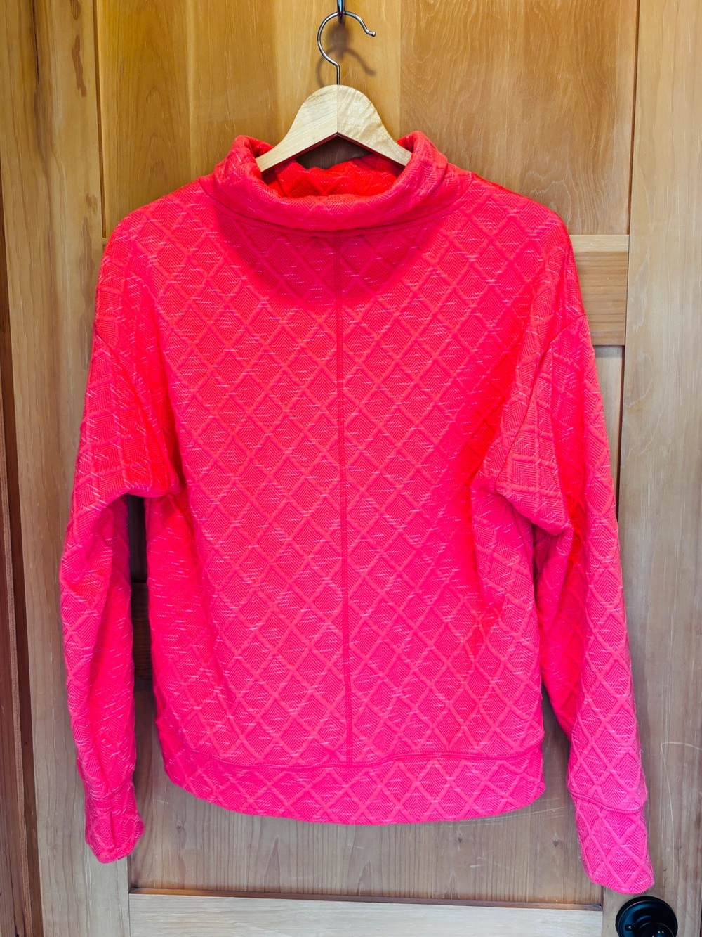 Tribal Coral Pink Quilted Diamond Jacquard Cowl Mock Neck Pullover